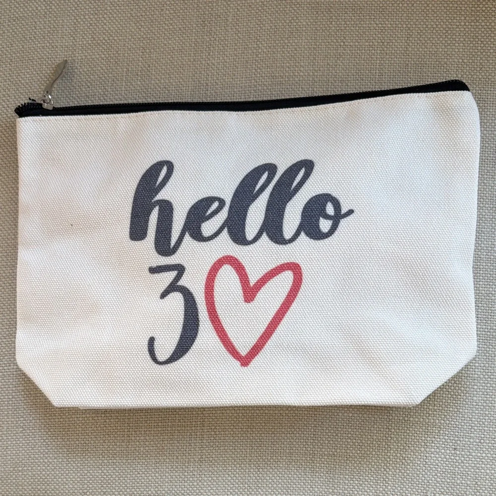 New Pink Plastic Travel Tumbler & 'Hello 30' Pink Accent Cosmetic Pouch Set